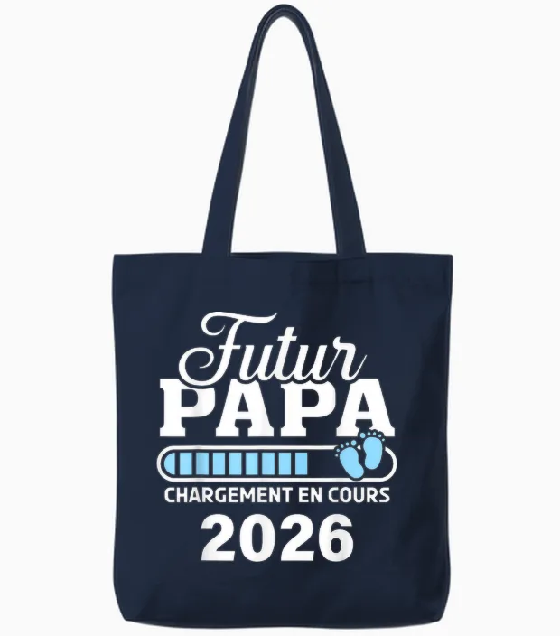 Je Vais être Papa 2026 T-Shirt Man Future Papa 2026 Tote Bags in Navy