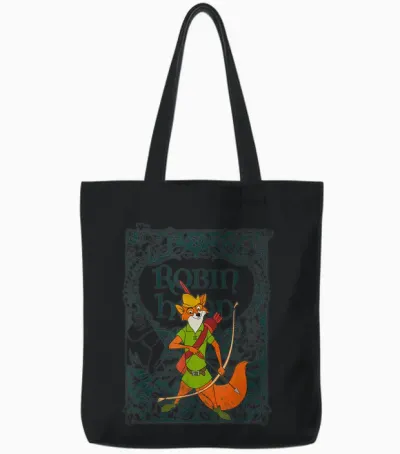 Disney Robin Hood Retro Vintage Distressed T-Shirt, Gray Tote Bags - Black