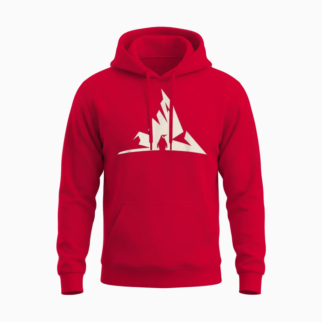 Nihilist Penguin Meme Mountain Ice Existential Unisex Hoodie in Red