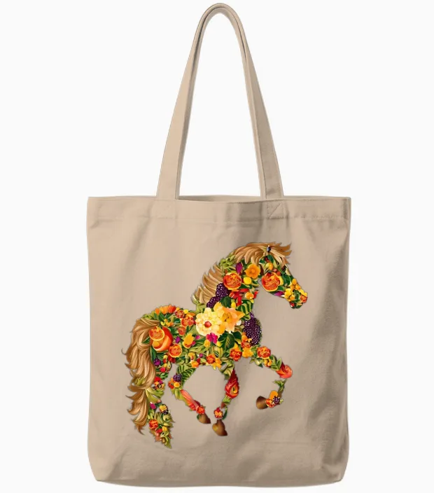 Horses Rich in Flowers Horse Lovers Tote Bags in Natural