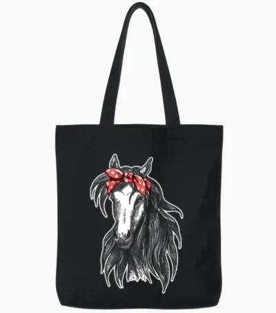 Horse Wearing Bandana Tote Bags - Black