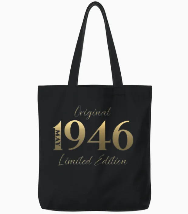 80 Ans Anniversaire Homme Cadeau Mai 1946 Vintage T-Shirt Haut De Gamme Tote Bags in Black