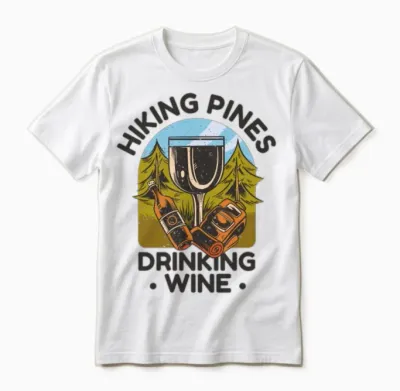 Hiking Pines Drinking Wine Unisex T-Shirt - White
