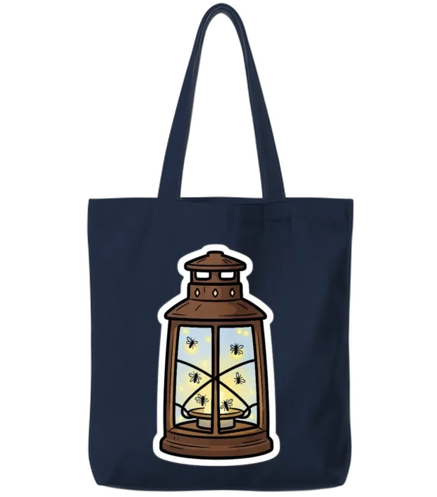 Glowing Firefly Lantern Illustration Tote Bags - Navy