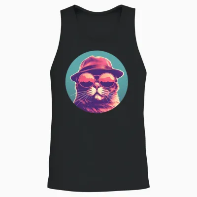 Retro Cat Lovers Style Unisex Tank Top - Black