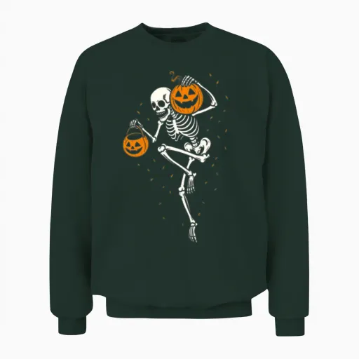 Halloween Skeleton with Jack-O-Lanterns Unisex Sweatshirt in Forest