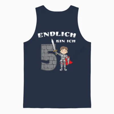 Children's Little Knight Boy 5th Birthday Finally 5 Years Knight's Castle T-Shirt, Blue Unisex Tank Top - Navy