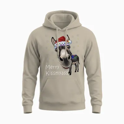 Merry Kissmyass Donkey Sarcastic Xmas Funny Christmas Unisex Hoodie - Sand