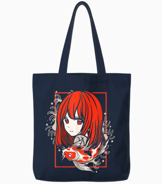Anime Girl Art Manga Japan Culture Country Man Woman Gift T-Shirt, Black Tote Bags in Navy