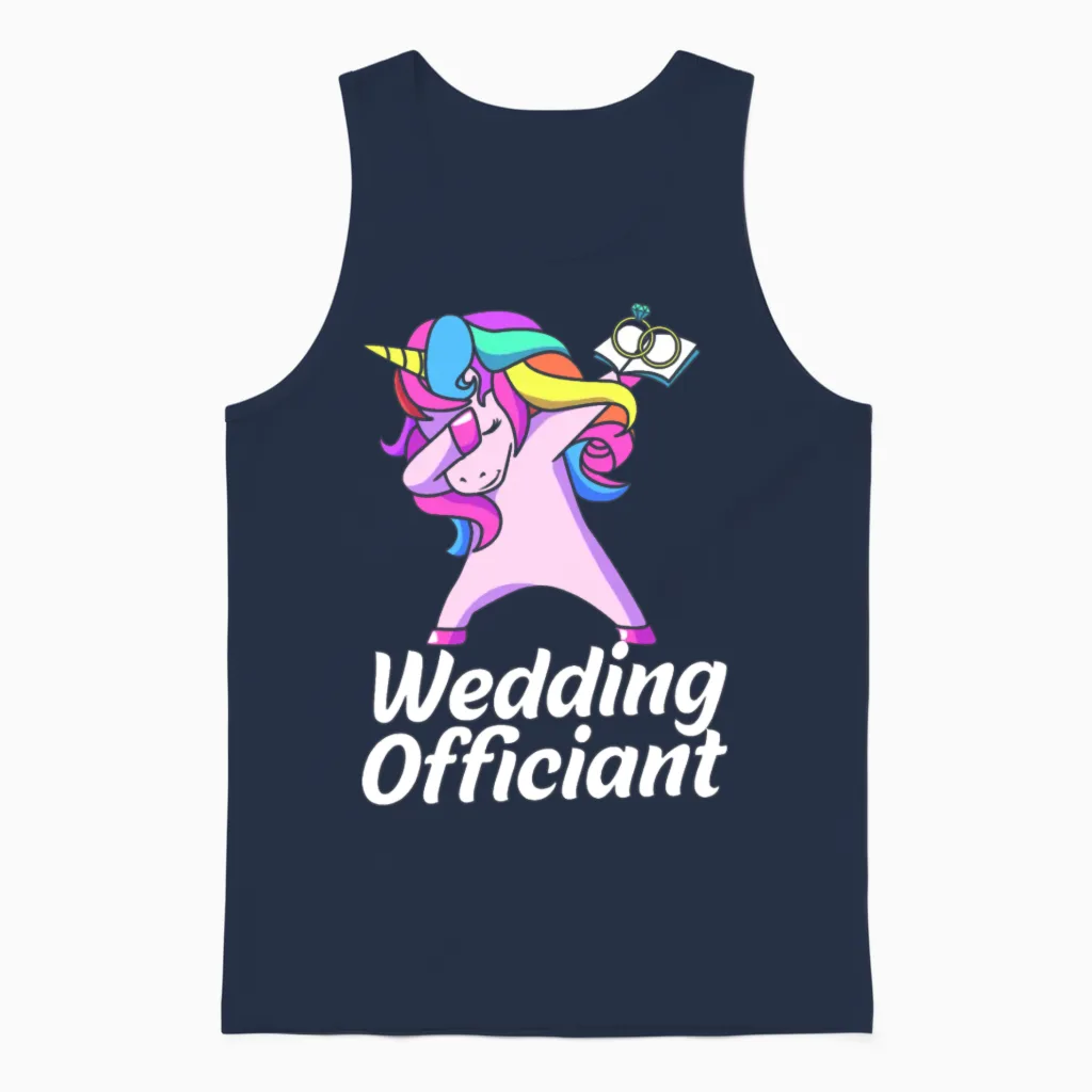 Dabbing Unicorn Wedding Officiant for Women Unisex Tank Top in Navy