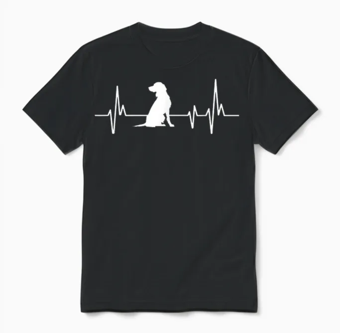 Heartbeat Herzschlag Design Kleiner Münsterländer Hund Unisex T-Shirt in Black