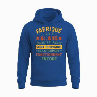 Fabriqué Il Y a 61 Ans, Anniversaire 61 Ans Humour Vintage Unisex Hoodie - Royal