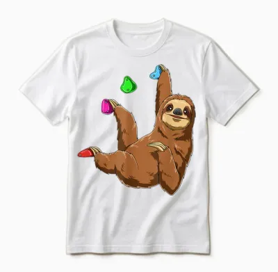 Cute Sloth and Climbing T-Shirt, Black, S Unisex T-Shirt - White