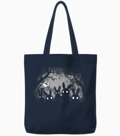 Creepy Cute Bunny Rabbits Alt Goth Grunge Horror Aesthetic T-Shirt, Small, Black Tote Bags - Navy