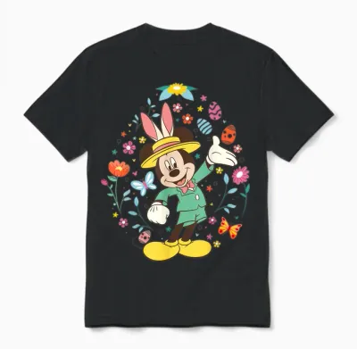 Disney Mickey Mouse with Bunny Ears and Easter Egg Spring Unisex T-Shirt - Black