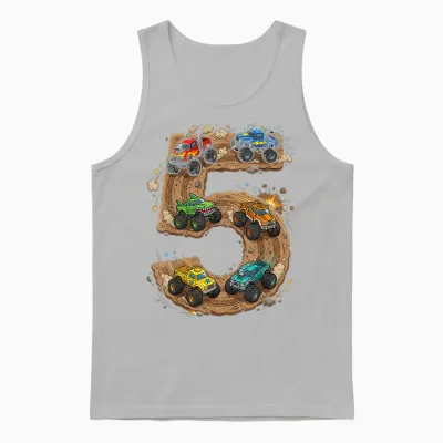 5 Year Old Monster Truck Boy Toddler 5th Birthday Party Unisex Tank Top - Ash