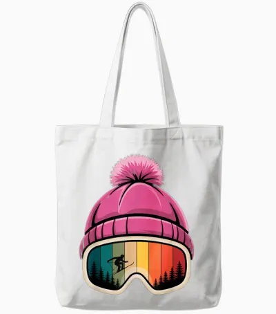 Skier Apres Ski Hat Ski Goggles Winter Sports Tote Bags - White