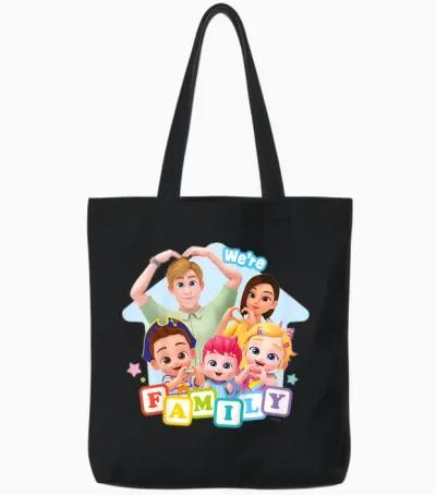 Kids Bebefinn We Are a Family, J'adore Brody Finn and Bora Kids T-Shirt, Blue, 2 Tote Bags - Black