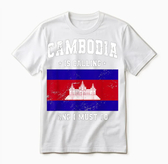 Cambodia Is Calling and I Must Go - Cambodia Travel Clothing T-Shirt, Black, S Unisex T-Shirt in White
