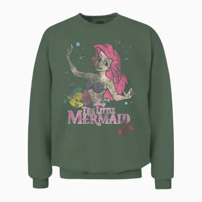Disney the Little Mermaid Ariel Flounder Sebastian Vintage Unisex Sweatshirt - Military Green
