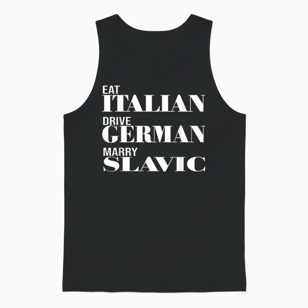 Lustiges Auto Meme Fahren Essen Italienisch Fahren Deutsch Heiraten Slawisch Unisex Tank Top in Black