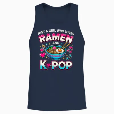 Just a Girl Who Loves Ramen and K-Pop Unisex Tank Top - Navy
