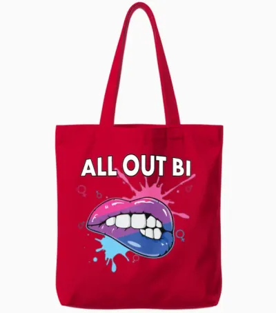 All Out Bi Flag Bisexual Rainbow Pride Bisexuality Tote Bags - Red