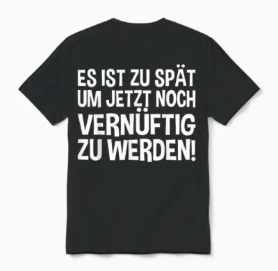 Lustiges - Es Ist Zu Spät Um Jetzt Noch Vernünftig Zu Werden Unisex T-Shirt - Black