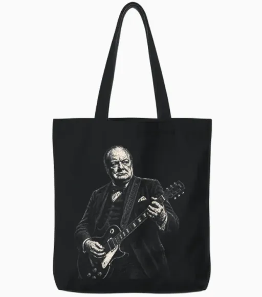 Winston Churchill Jouant De La Guitare électrique à Bascule Humour Tote Bags in Black