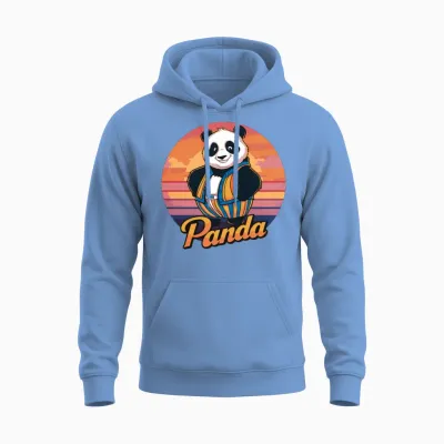 Funny Panda Retro Vintage Unisex Hoodie - Carolina Blue