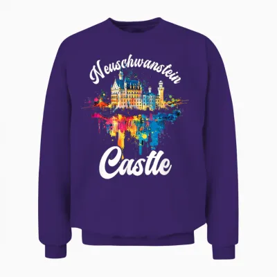 Schloss Neuschwanstein Bunt Künstlerisch Märchenschloss Unisex Sweatshirt - Purple