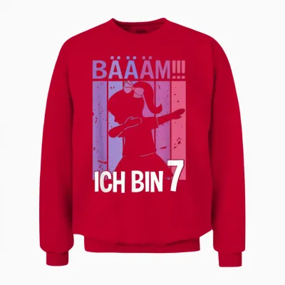 Girls' T-Shirt with German Text "ich Bin 7 Jahre Dab" [german Language], Black Unisex Sweatshirt - Red