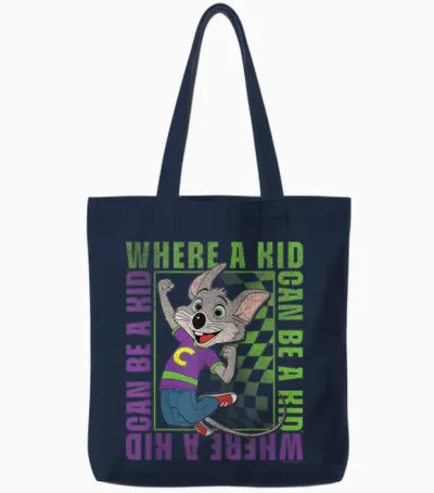 Chuck E. Cheese Where a Kid Can Be a Kid Modern Chuck Faded Tote Bags - Navy