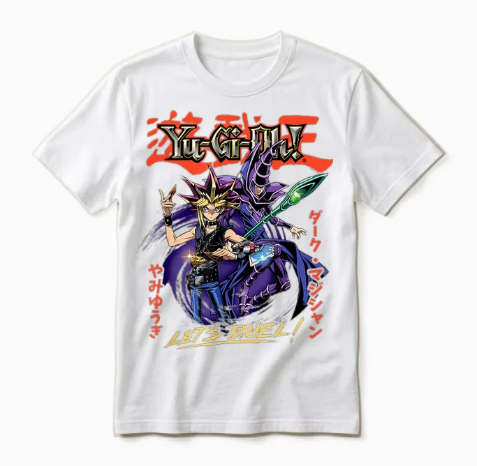 Yu-Gi-Oh! Duel Monsters Yugi and Dark Magician Duel Anime Unisex T-Shirt in White