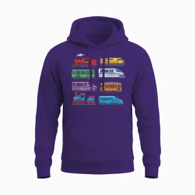 Colourful Railway Trains Locomotives Retro Modern Children's Unisex Hoodie - Purple