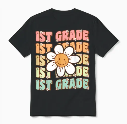 Groovy 1st Grade Back to School First Day of First Grade Unisex T-Shirt in Black