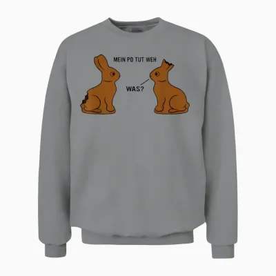 Mein Po Tut Weh! Was? Lustiger Schokoladenhase Meme Ostern T-Shirt, White Unisex Sweatshirt - Sport Grey