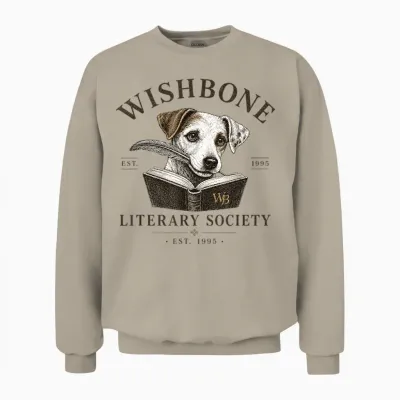 Wishbone Literary Society Vintage Book Lover Dog Design Unisex Sweatshirt - Sand