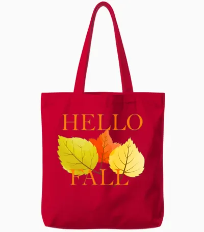 Hello Fall 3 Dry Leaves Tote Bags - Red