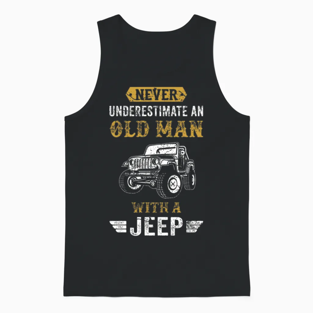 Old Man Dad Grandpa Present Jeep 4x4 Offroad Gift Unisex Tank Top in Black