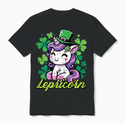 St Patricks Day Unicorn Lepricorn Saint Pattys Girls Unisex T-Shirt - Black
