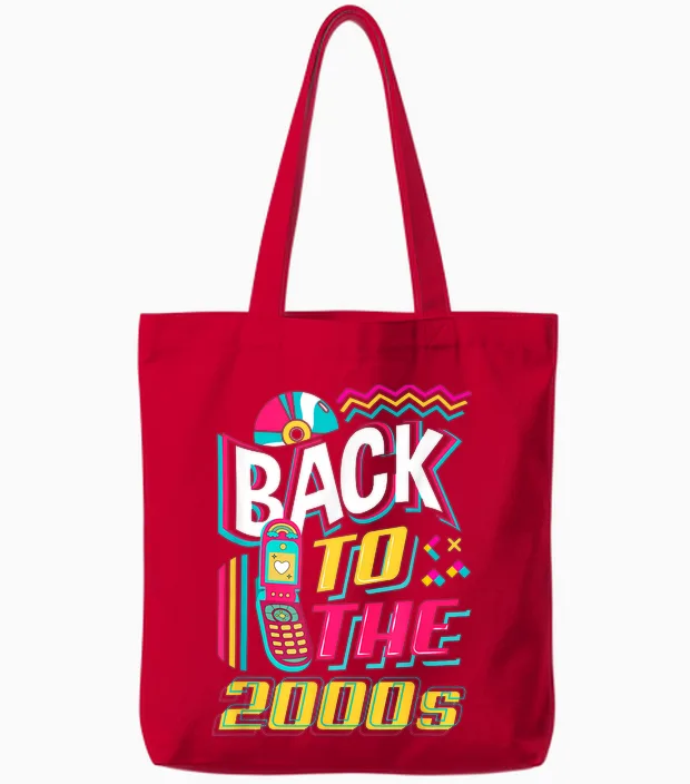 Back to the 2000s Vintage Two Thousand Retro 00s T-Shirt, Black, S Tote Bags in Red