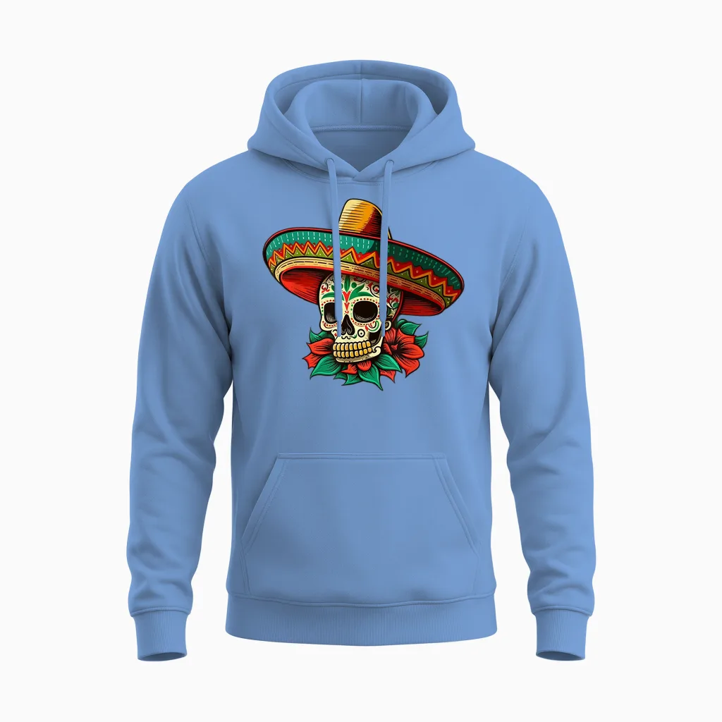 Fleurs Sucre Crâne Mexicain Dia De Los Muertos Cinco De Mayo Unisex Hoodie in Carolina Blue
