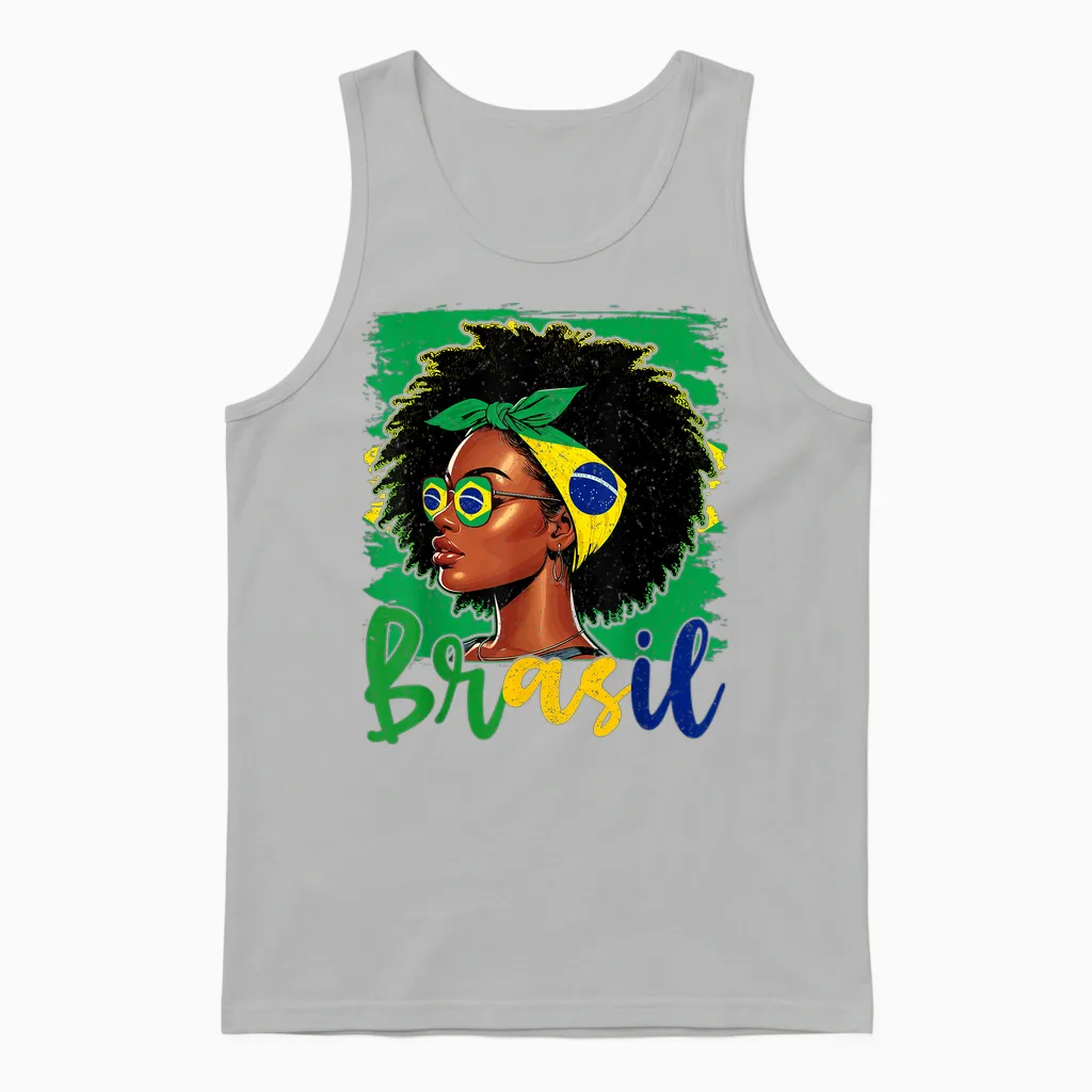 Brasileira Girl Brazil Flag Proud of Brazil Unisex Tank Top in Ash