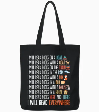 I Will Read Books on a Boat & Everywhere Reading Book Tote Bags - Black