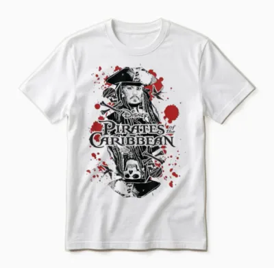 Pirates of the Carribean Jack Sparrow Splatter T-Shirt, White, S Unisex T-Shirt - White