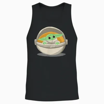 Amazon Essentials Men's Mandalorian the Child Grogu Pram T-Shirt, Dark Blue, Small Unisex Tank Top - Black