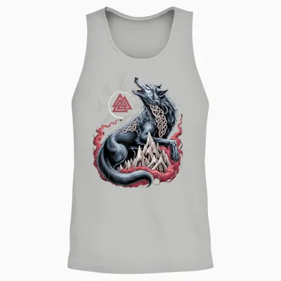 Fenrir Viking Wolf – Valknut Nordic Vegvisir Celtic Compass Unisex Tank Top - Ash