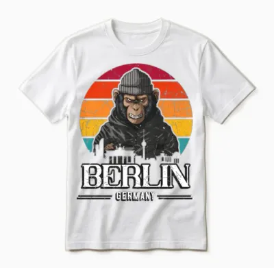 Berlin Retro Monkey Berliner Unisex T-Shirt - White