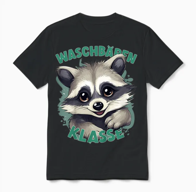 Children's Raccoon Class in Primary School T-Shirt, Black Unisex T-Shirt in Black